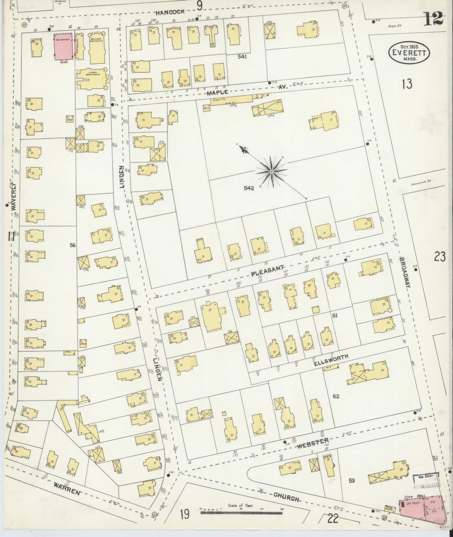Sanborn Fire Insurance Map from Everett, Middlesex County, Massachusetts (1903), Sheet #0012 - Historic Sanborn Fire Insurance Map Print, vintage old map wall art, antique decor, genealogy gift, Massachusetts Massachusetts map