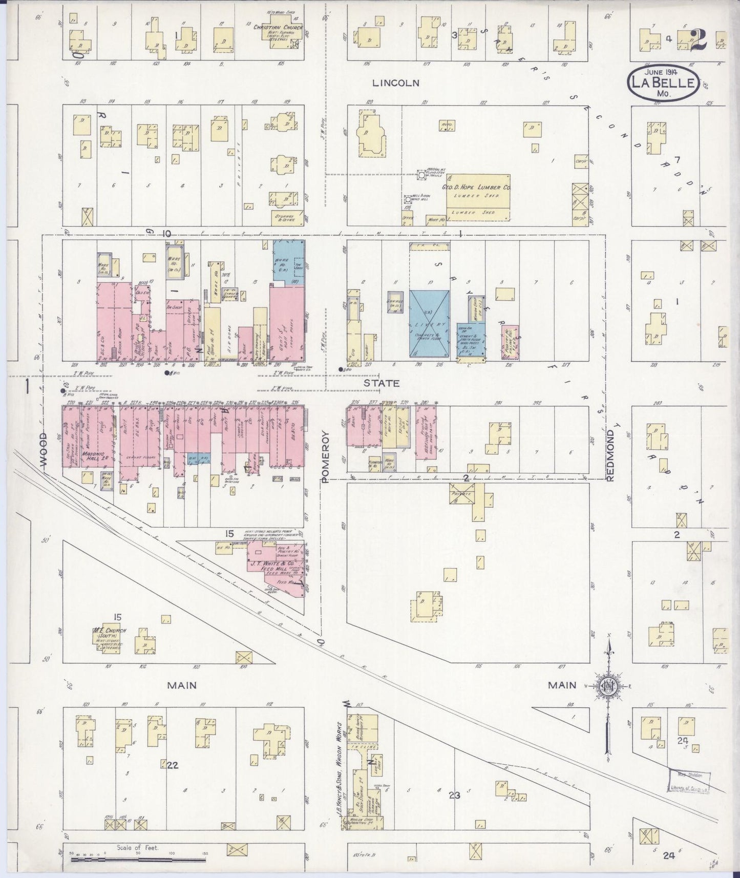 Sanborn Fire Insurance Map from La Belle, Lewis County, Missouri (1914), Sheet #0002 - Historic Sanborn Fire Insurance Map Print, vintage old map wall art, antique decor, genealogy gift, Missouri Missouri map
