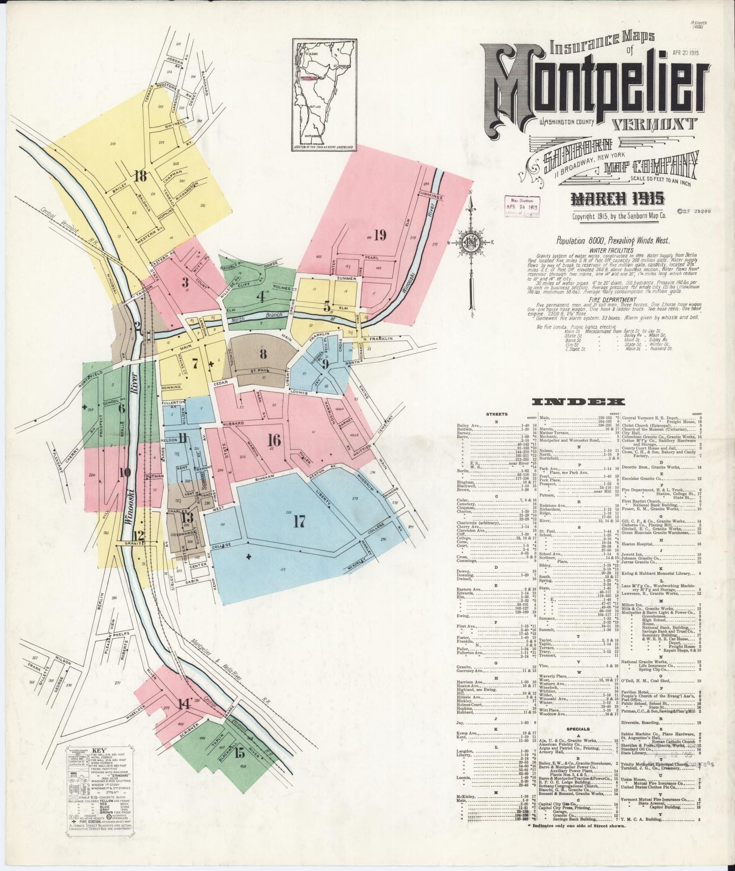 Sanborn Fire Insurance Map from Montpelier, Washington County, Vermont. (1915) – Historic Sanborn Fire Insurance Map Print