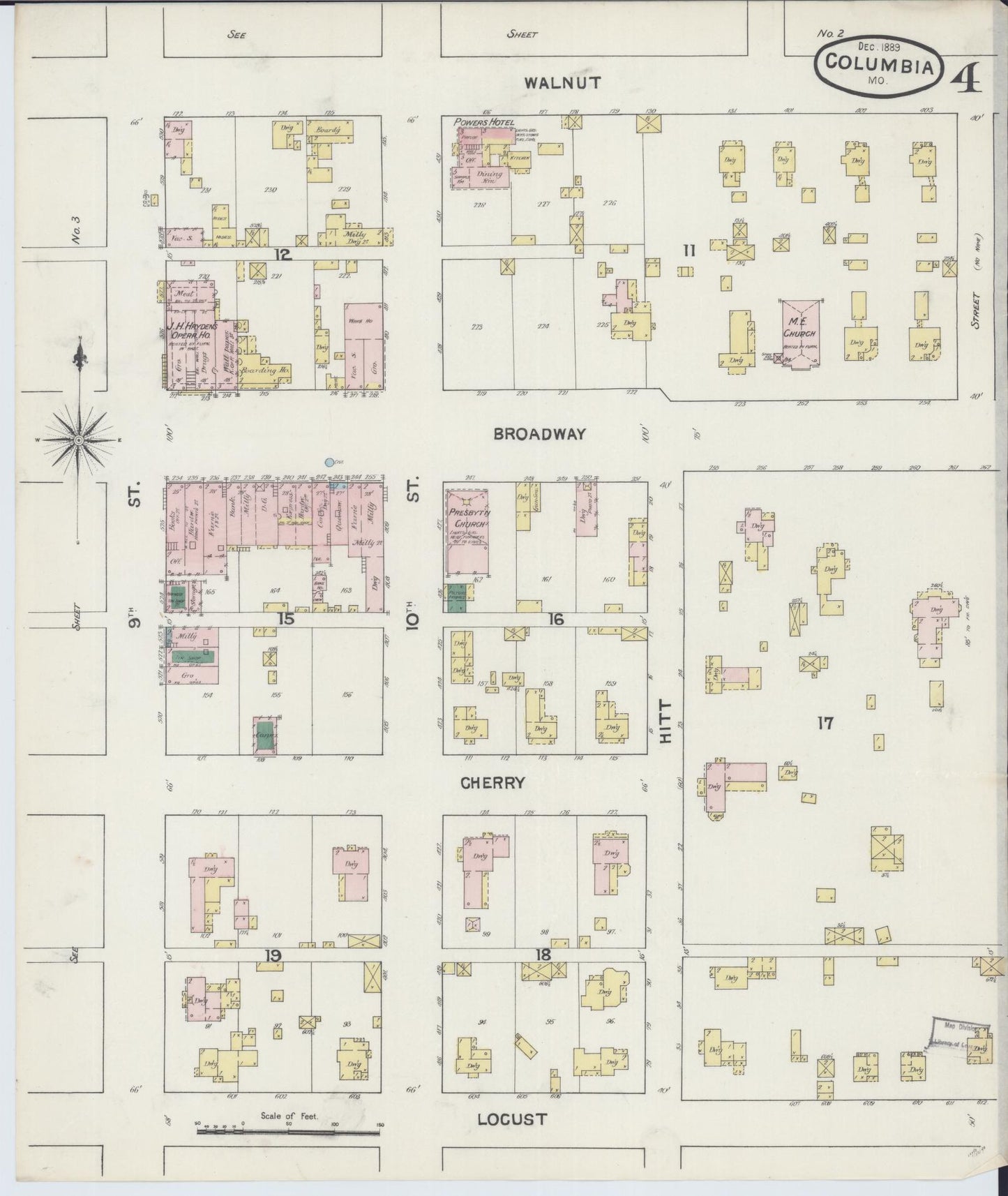 Sanborn Fire Insurance Map from Columbia, Boone County, Missouri (1890), Sheet #0004 - Complete Map Set gallery image, historic Sanborn map, vintage wall art, Missouri Missouri