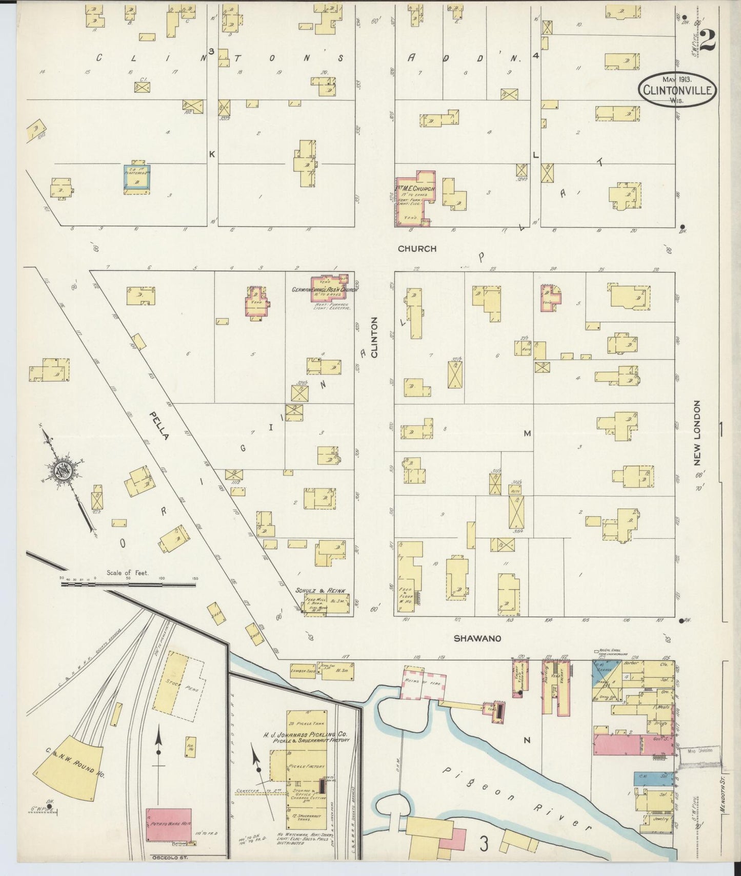 Sanborn Fire Insurance Map from Clintonville, Waupaca County, Wisconsin (1913), Sheet #0002 - Historic Sanborn Fire Insurance Map Print, vintage old map wall art, antique decor, genealogy gift, Wisconsin Wisconsin map