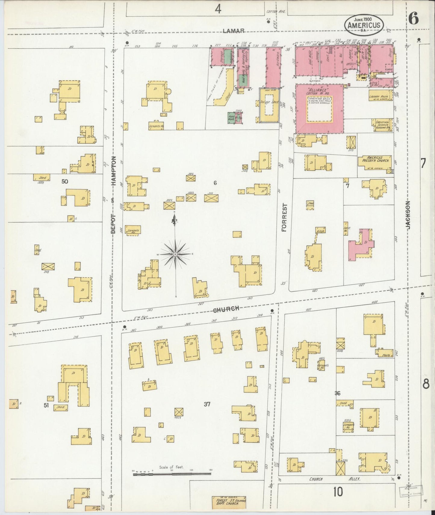 Sanborn Fire Insurance Map from Americus, Sumter County, Georgia (1900), Sheet #0006 - Historic Sanborn Fire Insurance Map Print, vintage old map wall art, antique decor, genealogy gift, Georgia Georgia map