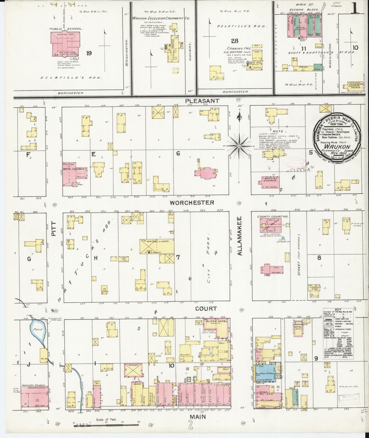 Sanborn Fire Insurance Map from Waukon, Allamakee County, Iowa (1892), Sheet #0001 - Historic Sanborn Fire Insurance Map Print