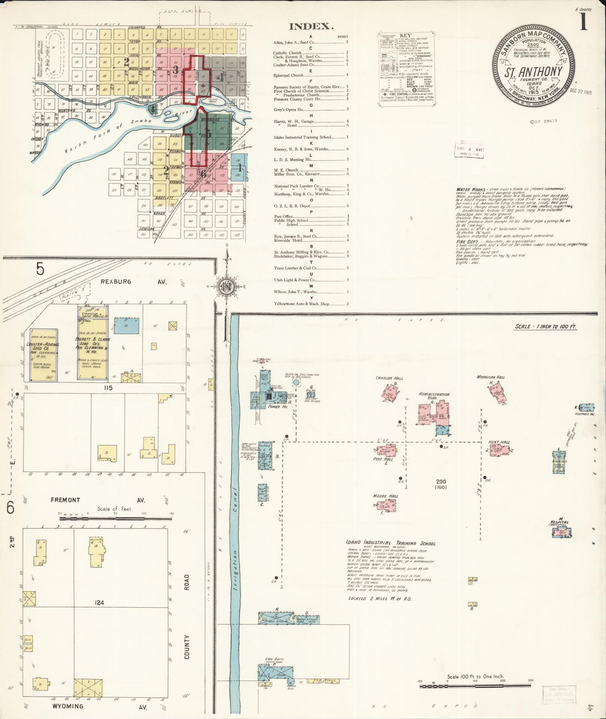 Sanborn Fire Insurance Map from Saint Anthony, Fremont County, Idaho (1915), Sheet #0001 - Historic Sanborn Fire Insurance Map Print, vintage old map wall art, antique decor, genealogy gift, Idaho Idaho map