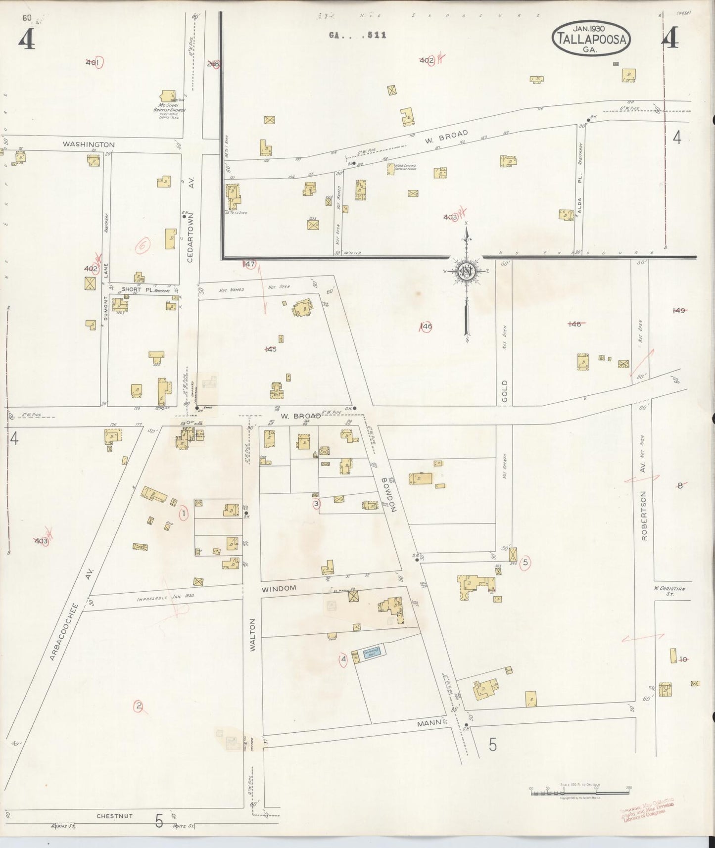 Sanborn Fire Insurance Map from Tallapoosa, Haralson County, Georgia (1939), Sheet #0004 - Historic Sanborn Fire Insurance Map Print, vintage old map wall art, antique decor, genealogy gift, Georgia Georgia map
