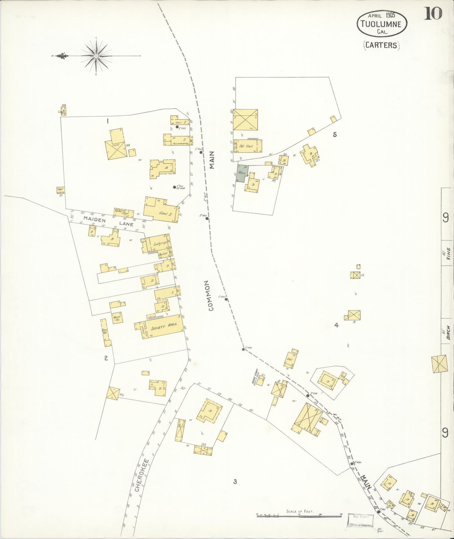 Sanborn Fire Insurance Map from Tuolumne, Tuolumne County, California (1905), Sheet #0010 - Complete Map Set gallery image, historic Sanborn map, vintage wall art, California California