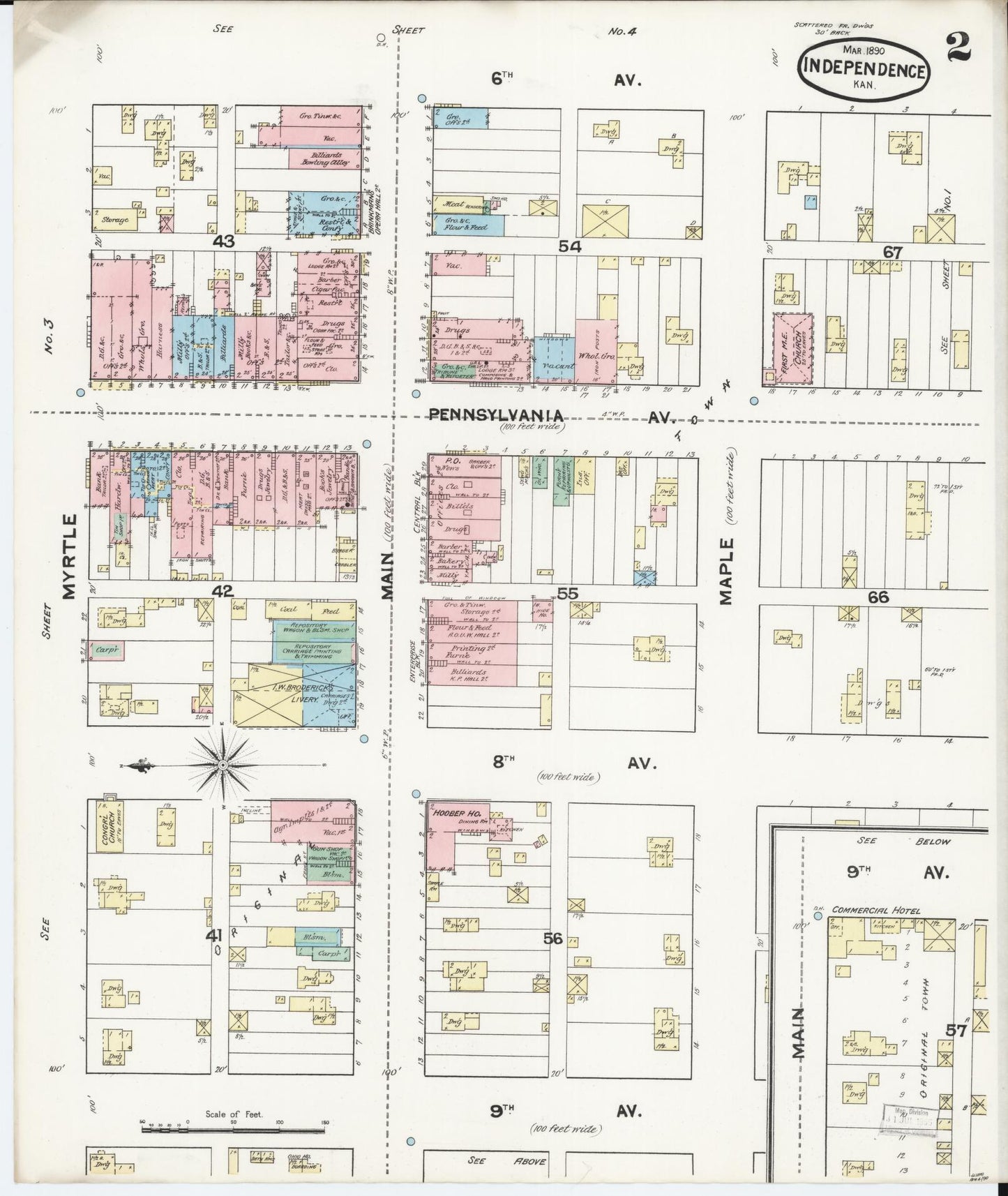 Sanborn Fire Insurance Map from Independence, Montgomery County, Kansas (1890), Sheet #0002 - Historic Sanborn Fire Insurance Map Print, vintage old map wall art, antique decor, genealogy gift, Kansas Kansas map