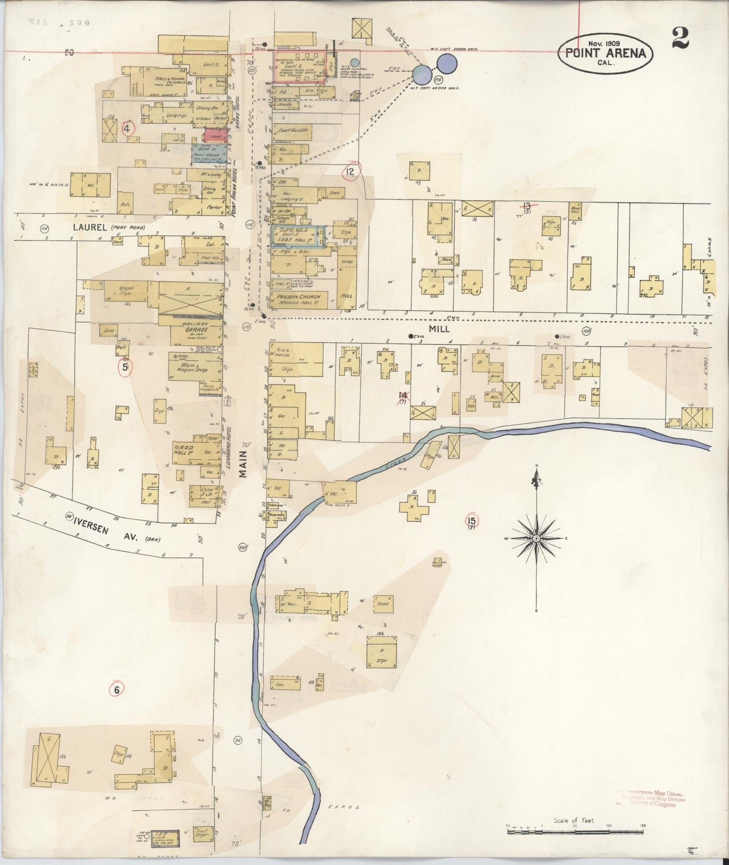 Sanborn Fire Insurance Map from Point Arena, Mendocino County, California (1923), Sheet #0002 - Complete Map Set gallery image, historic Sanborn map, vintage wall art, California California