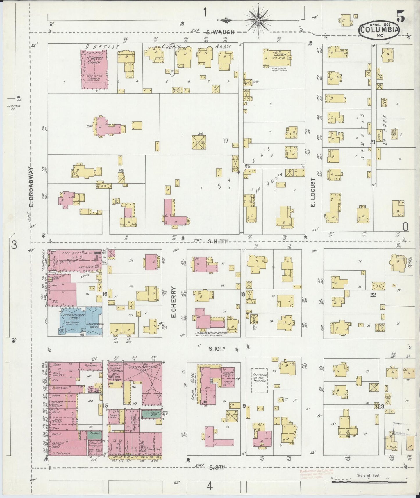 Sanborn Fire Insurance Map from Columbia, Boone County, Missouri (1902), Sheet #0005 - Historic Sanborn Fire Insurance Map Print, vintage old map wall art, antique decor, genealogy gift, Missouri Missouri map