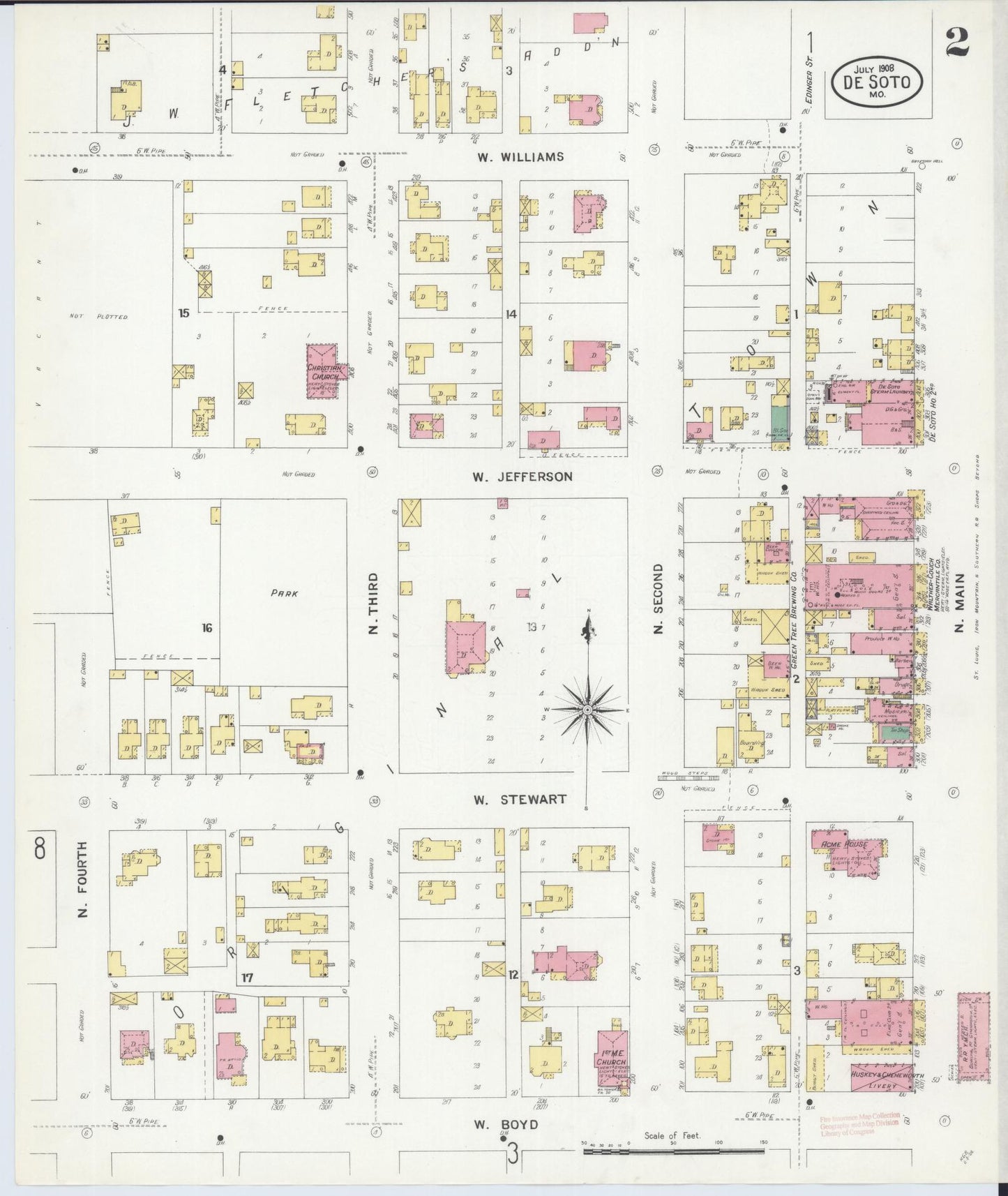 Sanborn Fire Insurance Map from De Soto, Jefferson County, Missouri (1908), Sheet #0002 - Historic Sanborn Fire Insurance Map Print, vintage old map wall art, antique decor, genealogy gift, Missouri Missouri map