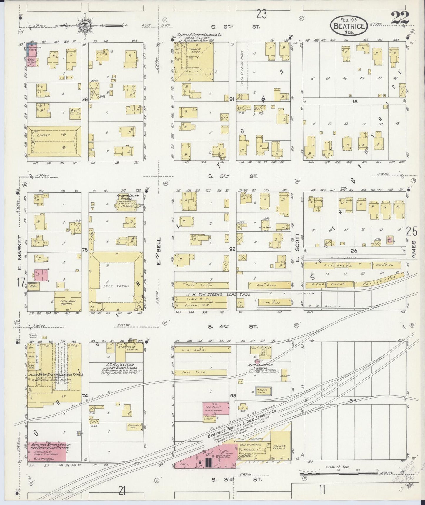 Sanborn Fire Insurance Map from Beatrice, Gage County, Nebraska (1913), Sheet #0022 - Historic Sanborn Fire Insurance Map Print, vintage old map wall art, antique decor, genealogy gift, Nebraska Nebraska map