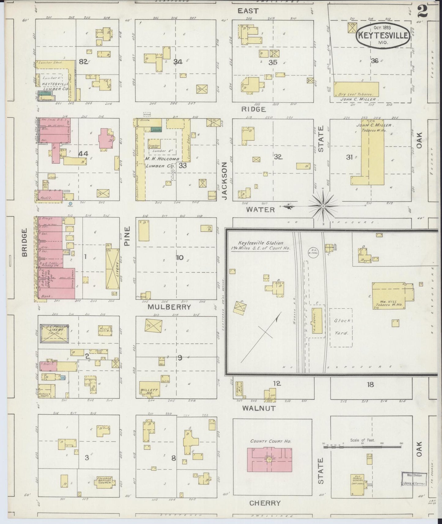 Sanborn Fire Insurance Map from Keytesville, Chariton County, Missouri (1893), Sheet #0002 - Historic Sanborn Fire Insurance Map Print, vintage old map wall art, antique decor, genealogy gift, Missouri Missouri map