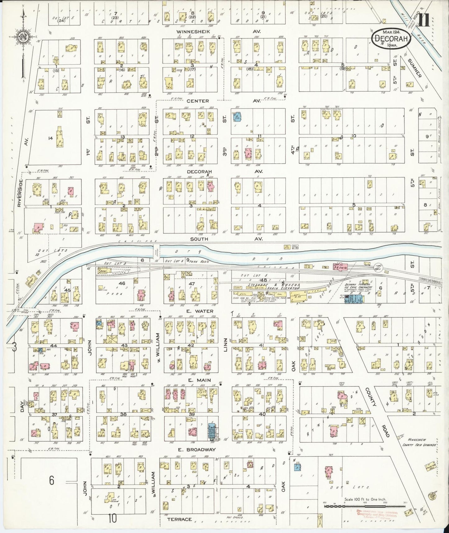 Sanborn Fire Insurance Map from Decorah, Winneshiek County, Iowa (1914), Sheet #0011 - Historic Sanborn Fire Insurance Map Print, vintage old map wall art