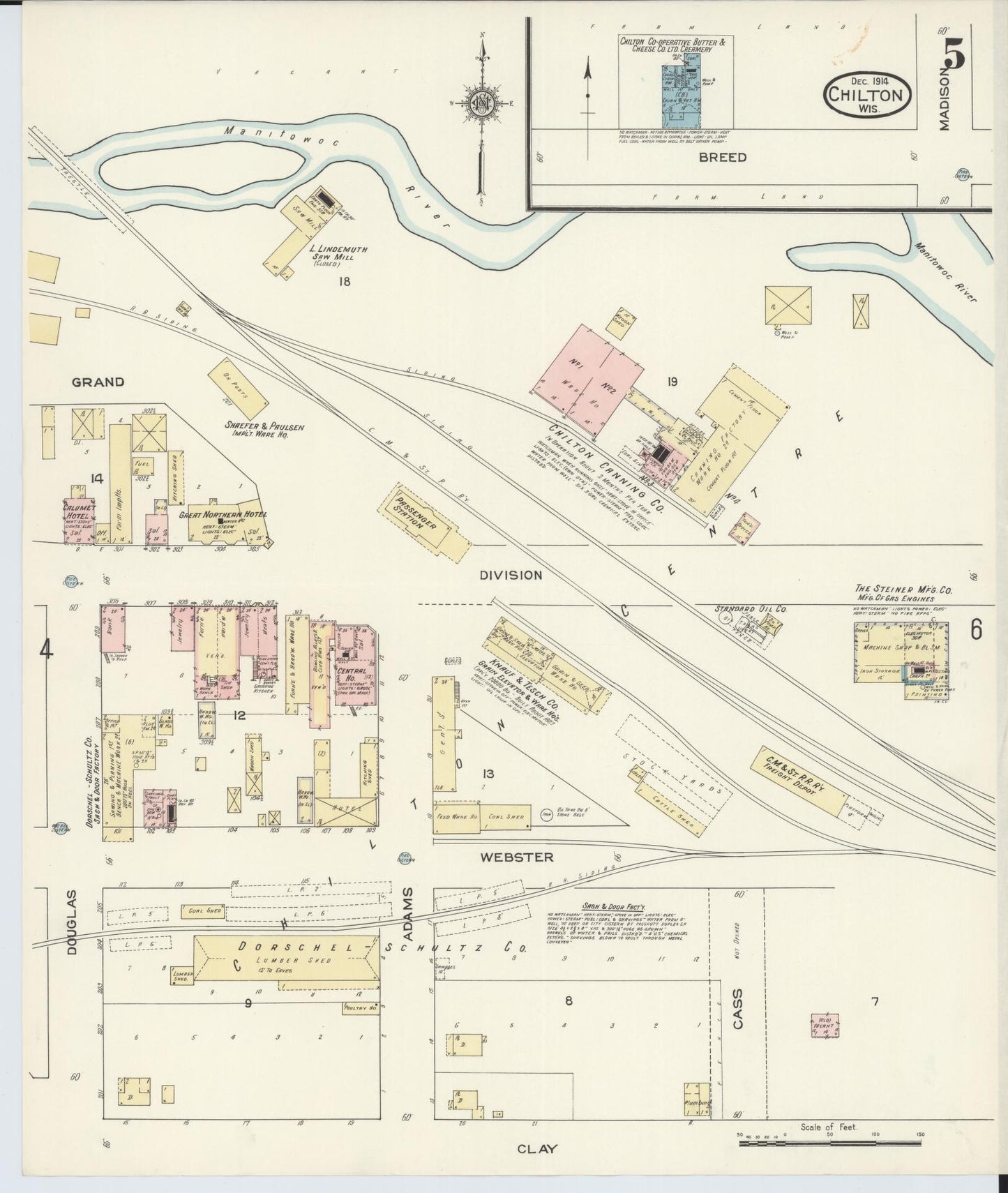Sanborn Fire Insurance Map from Chilton, Calumet County, Wisconsin (1914), Sheet #0005 - Historic Sanborn Fire Insurance Map Print, vintage old map wall art, antique decor, genealogy gift, Wisconsin Wisconsin map