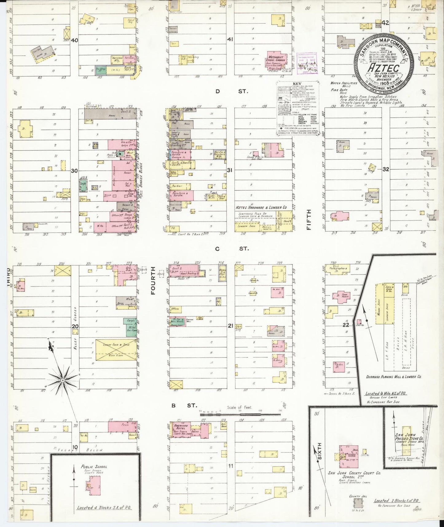 Sanborn Fire Insurance Map from Aztec, San Juan County, New Mexico (1908), Sheet #0001 - Historic Sanborn Fire Insurance Map Print, vintage old map wall art, antique decor, genealogy gift, New Mexico New Mexico map