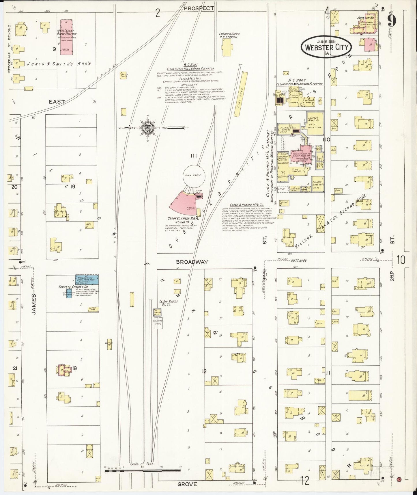 Sanborn Fire Insurance Map from Webster City, Hamilton County, Iowa (1915), Sheet #0009 - Historic Sanborn Fire Insurance Map Print
