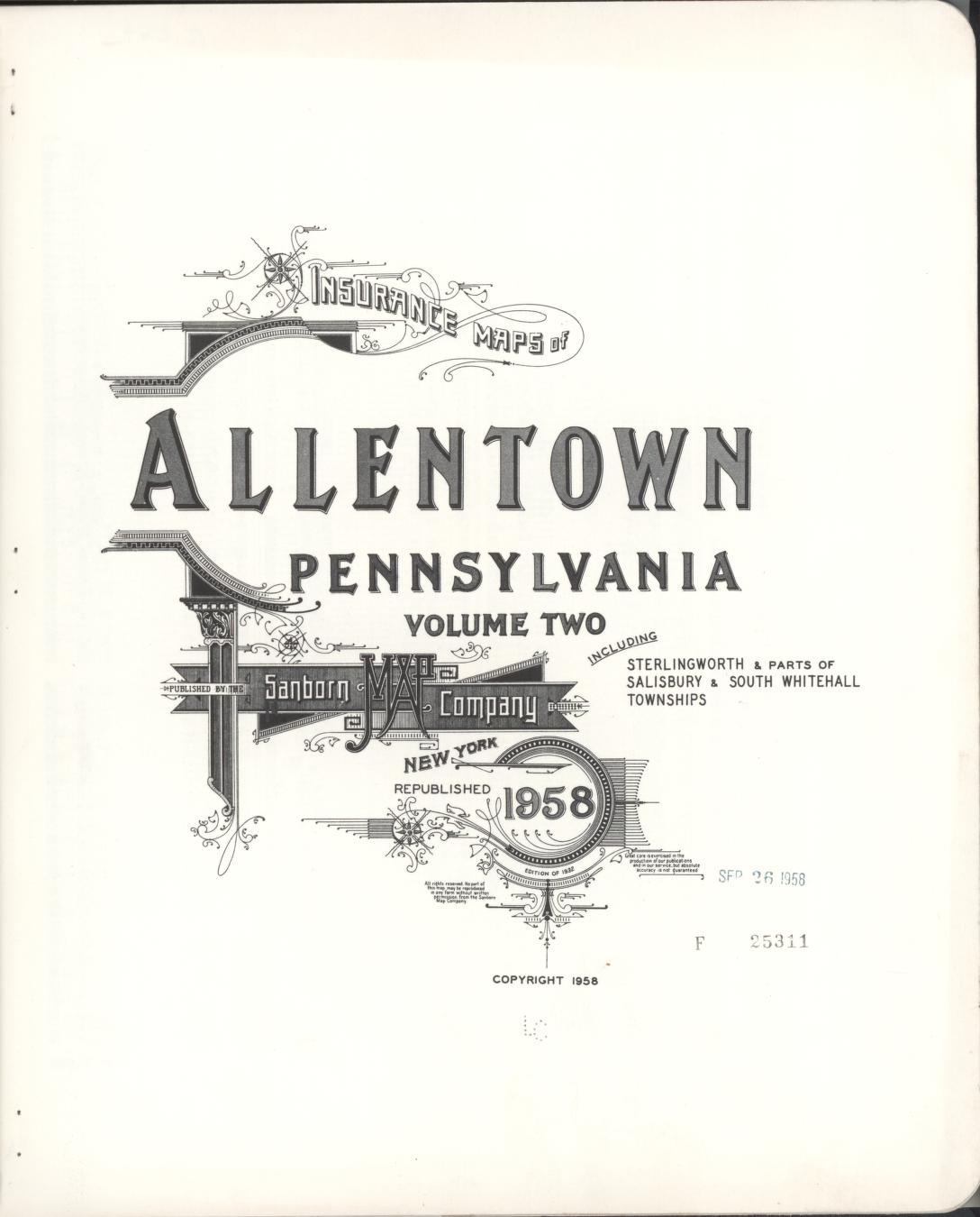 Sanborn Fire Insurance Map from Allentown, Lehigh County, Pennsylvania (1958), Sheet #0001 - Historic Sanborn Fire Insurance Map Print, vintage old map wall art, antique decor, genealogy gift, Pennsylvania Pennsylvania map