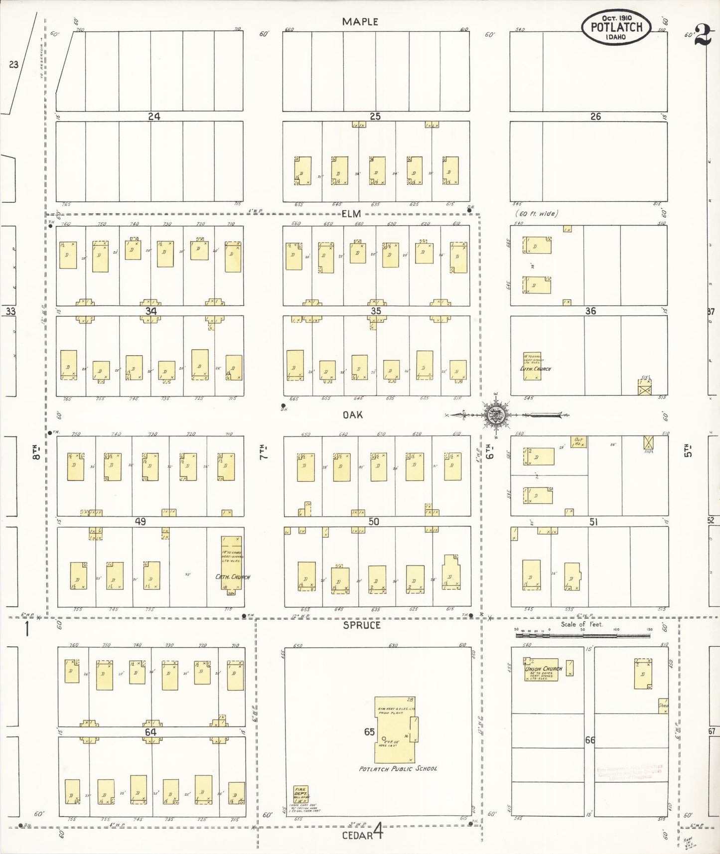 Sanborn Fire Insurance Map from Potlatch, Latah County, Idaho (1910), Sheet #0002 - Historic Sanborn Fire Insurance Map Print, vintage old map wall art, antique decor, genealogy gift, Idaho Idaho map