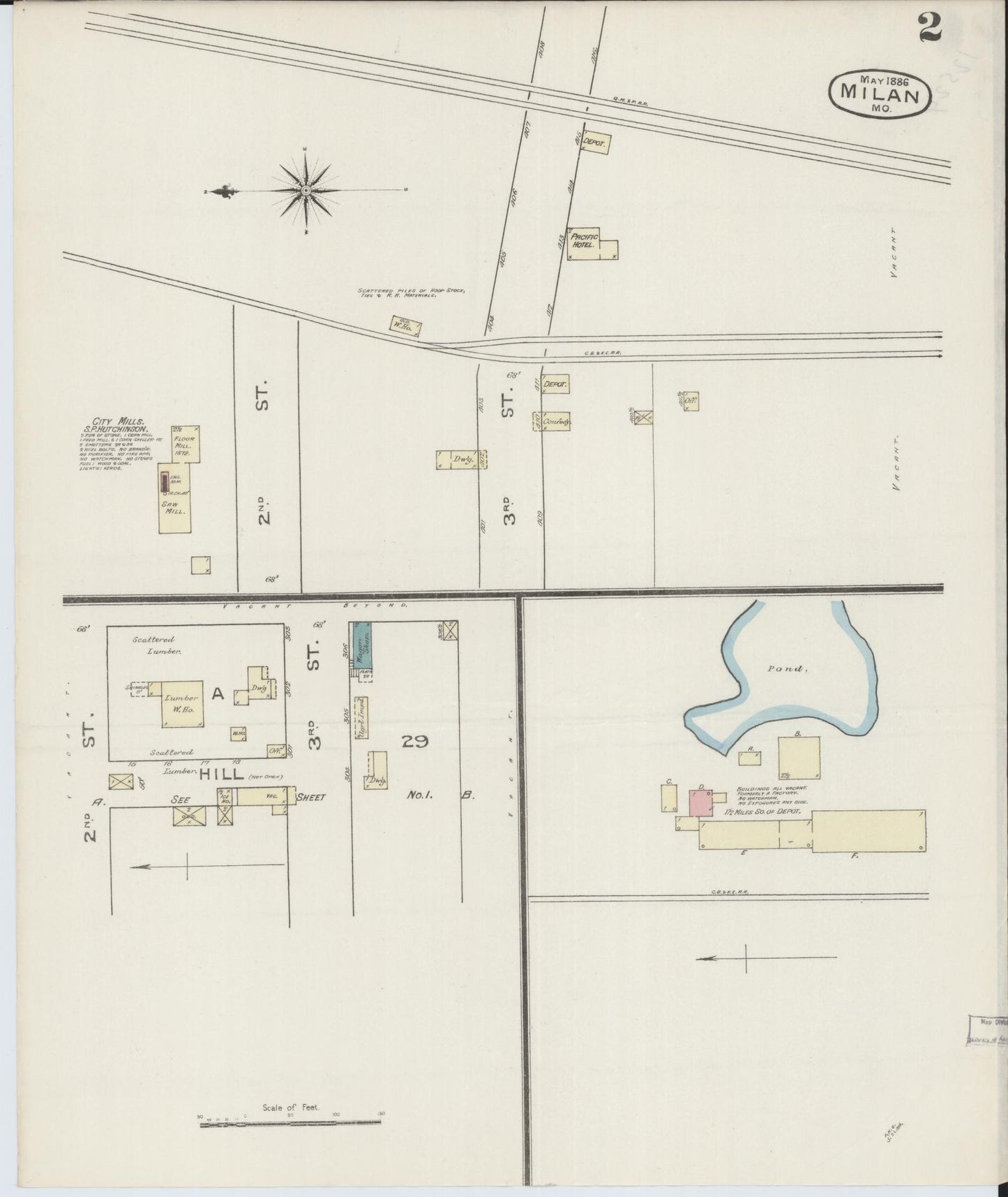 Sanborn Fire Insurance Map from Milan, Sullivan County, Missouri (1886), Sheet #0002 - Historic Sanborn Fire Insurance Map Print, vintage old map wall art, antique decor, genealogy gift, Missouri Missouri map