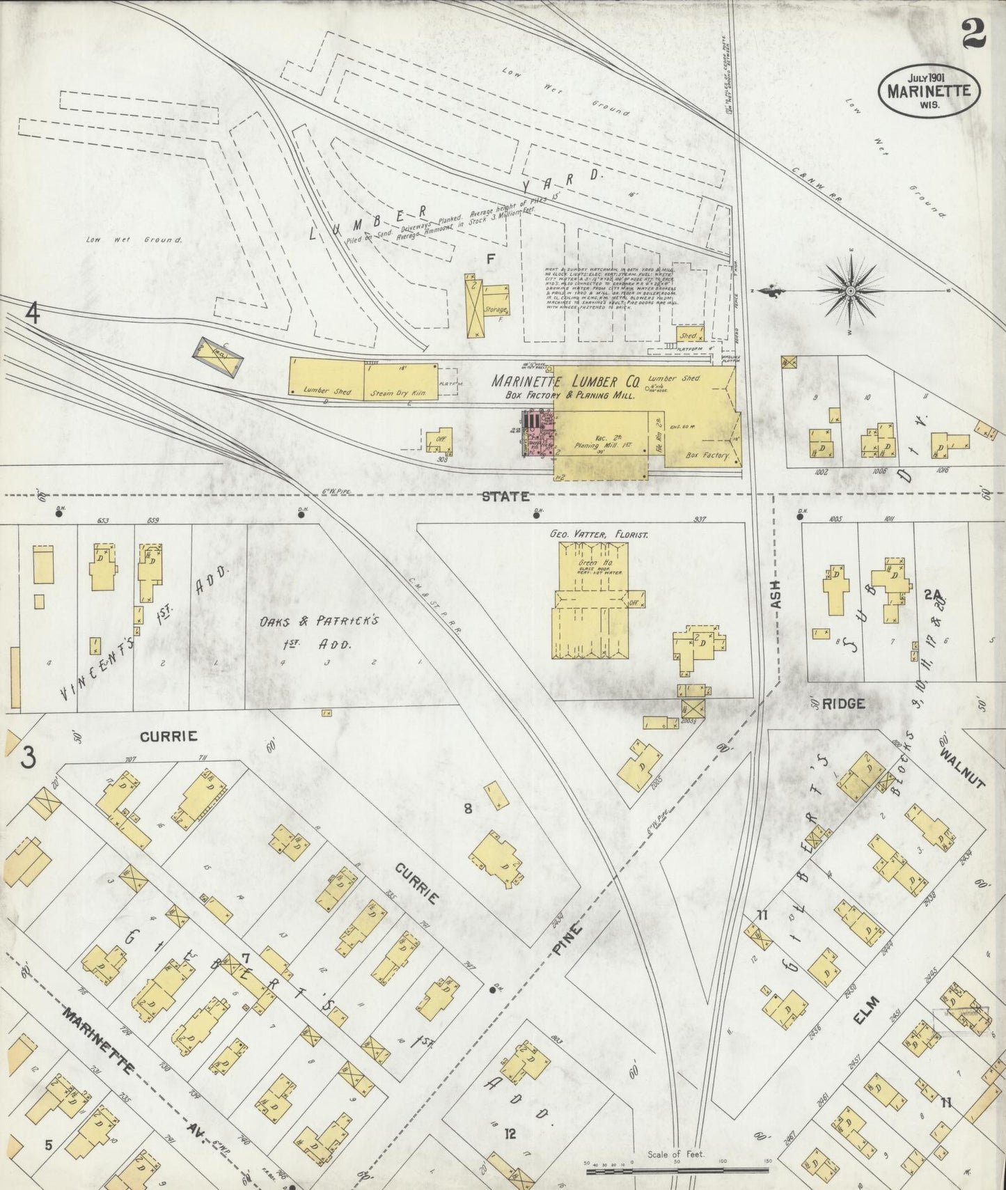 Sanborn Fire Insurance Map from Marinette, Marinette County, Wisconsin (1901), Sheet #0002 - Historic Sanborn Fire Insurance Map Print, vintage old map wall art, antique decor, genealogy gift, Wisconsin Wisconsin map