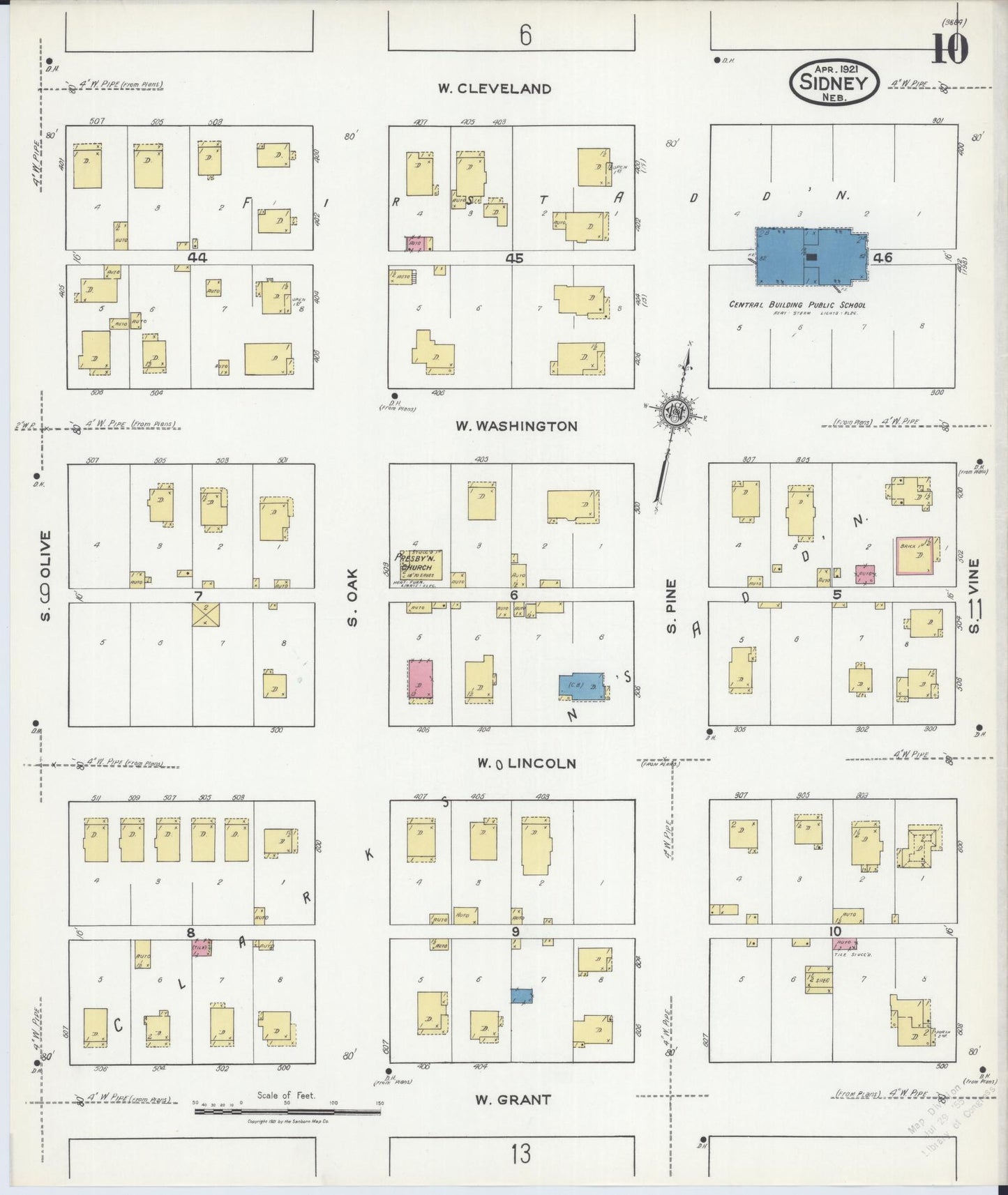 Sanborn Fire Insurance Map from Sidney, Cheyenne County, Nebraska (1921), Sheet #0010 - Historic Sanborn Fire Insurance Map Print, vintage old map wall art, antique decor, genealogy gift, Nebraska Nebraska map