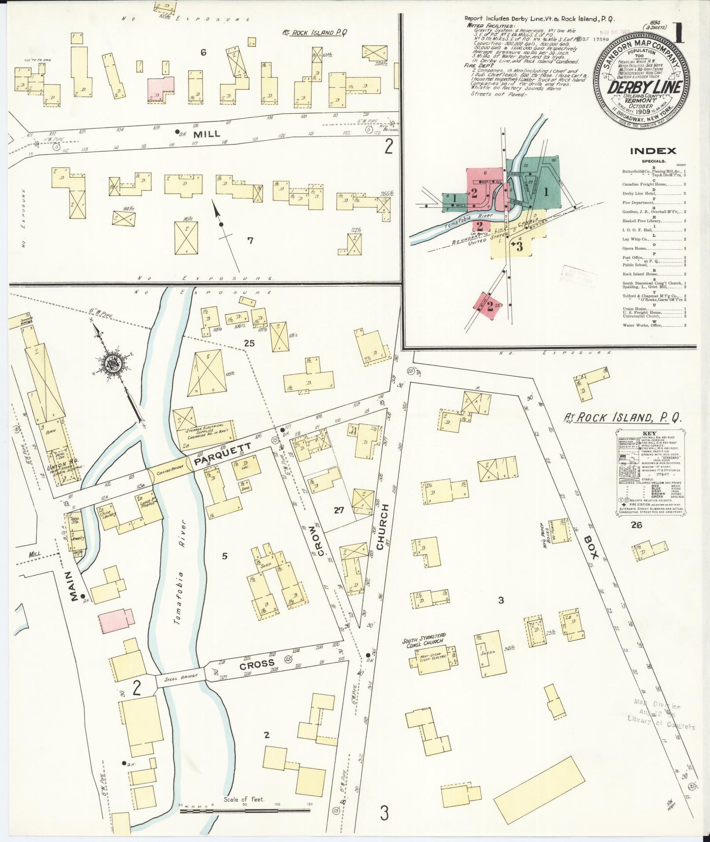 Sanborn Fire Insurance Map from Derby Line, Orleans County, Vermont. (1909) – Historic Sanborn Fire Insurance Map Print