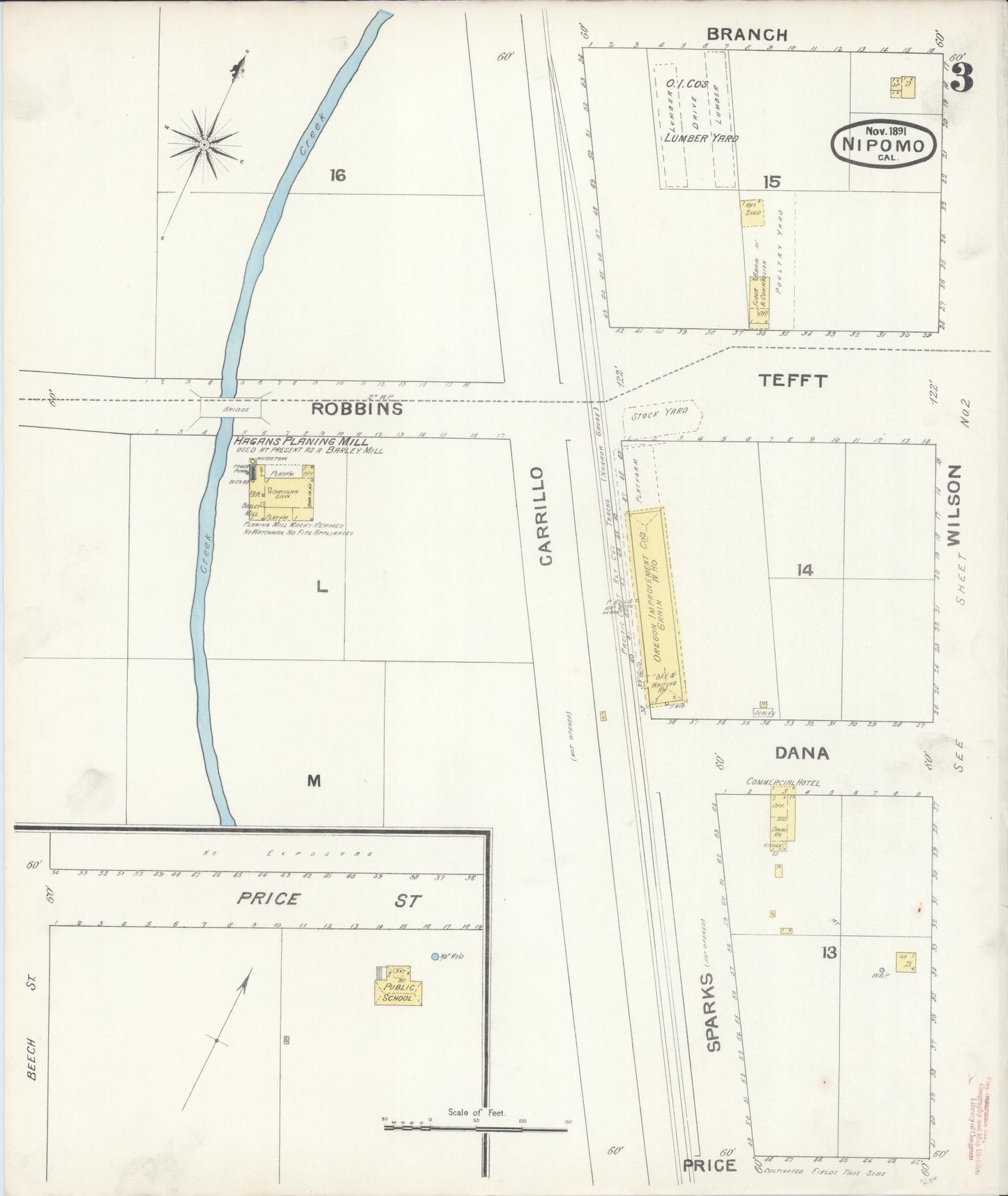 Sanborn Fire Insurance Map from Nipomo, San Luis Obispo County, California (1891), Sheet #0003 - Historic Sanborn Fire Insurance Map Print, vintage old map wall art, antique decor, genealogy gift, California California map