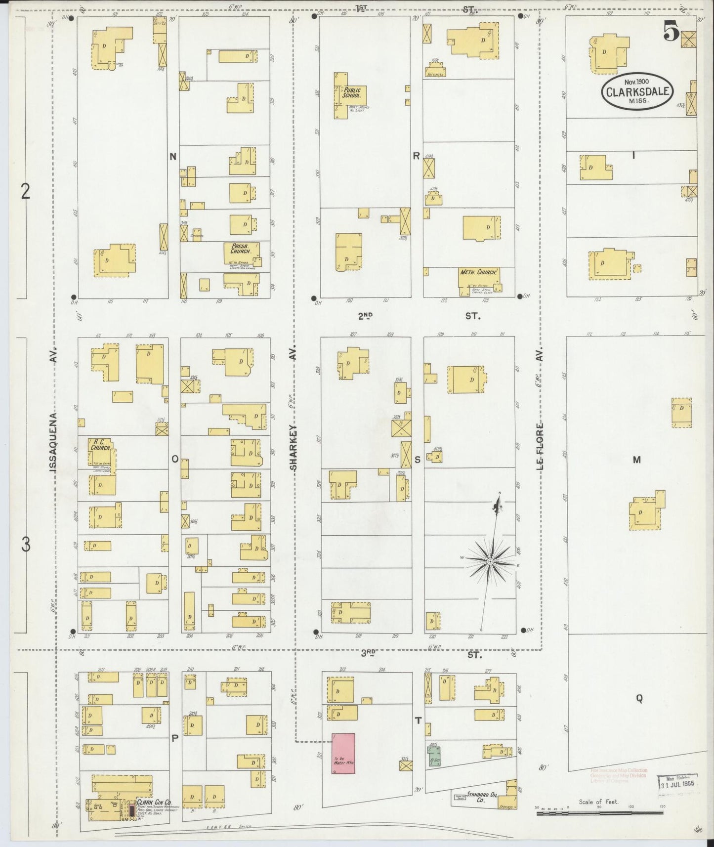 Sanborn Fire Insurance Map from Clarksdale, Coahoma County, Mississippi (1900), Sheet #0005 - Complete Map Set gallery image, historic Sanborn map, vintage wall art, Mississippi Mississippi