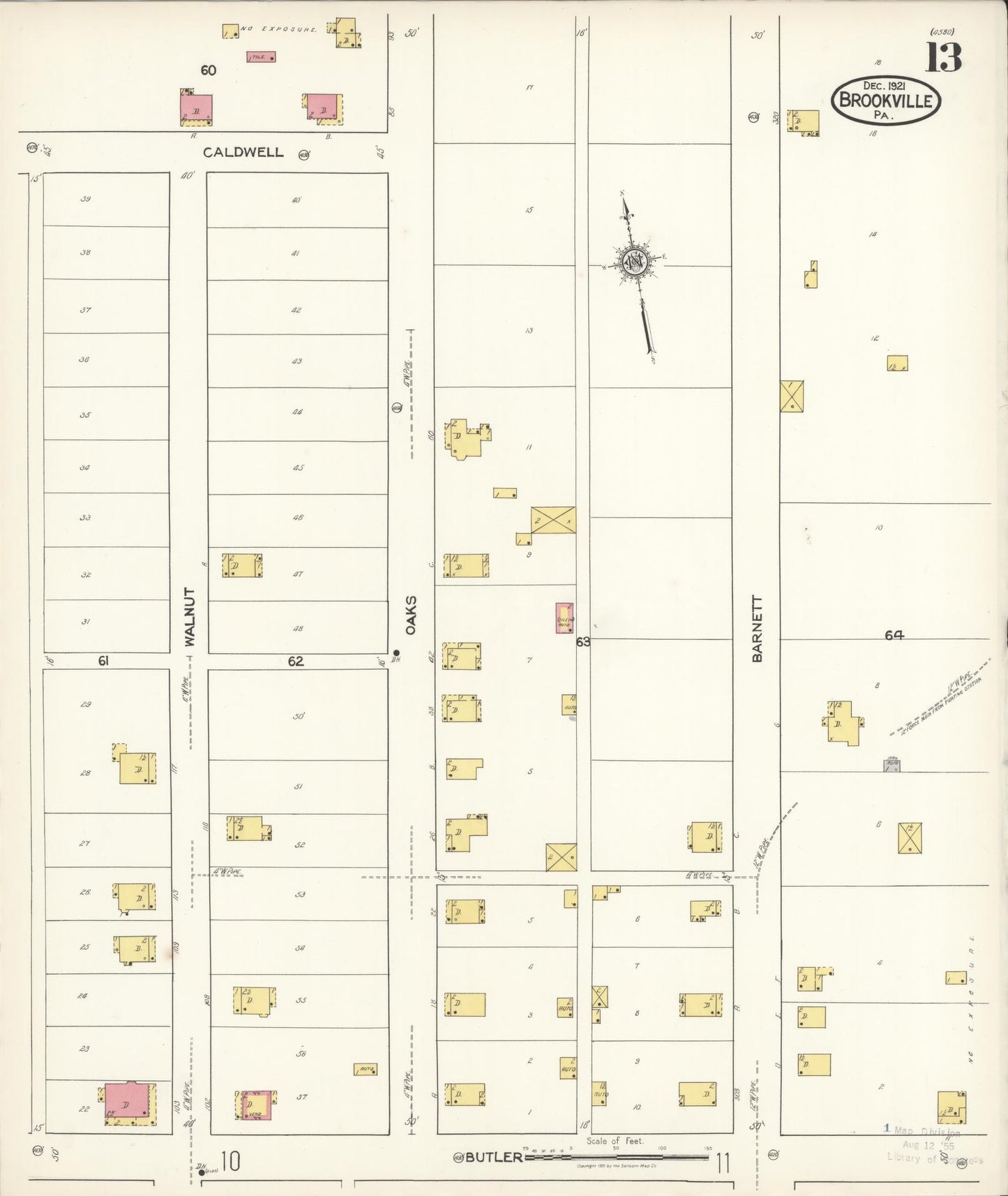 Sanborn Fire Insurance Map from Brookville, Jefferson County, Pennsylvania (1921), Sheet #0013 - Historic Sanborn Fire Insurance Map Print, vintage old map wall art, antique decor, genealogy gift, Pennsylvania Pennsylvania map