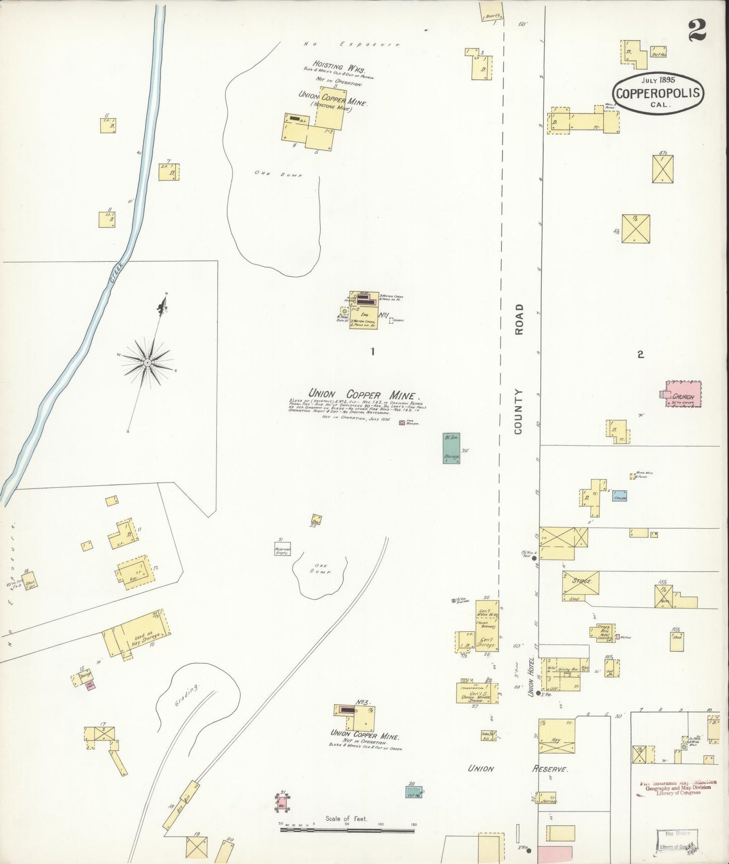 Sanborn Fire Insurance Map from Copperopolis, Calaveras County, California (1895), Sheet #0002 - Historic Sanborn Fire Insurance Map Print, vintage old map wall art, antique decor, genealogy gift, California California map