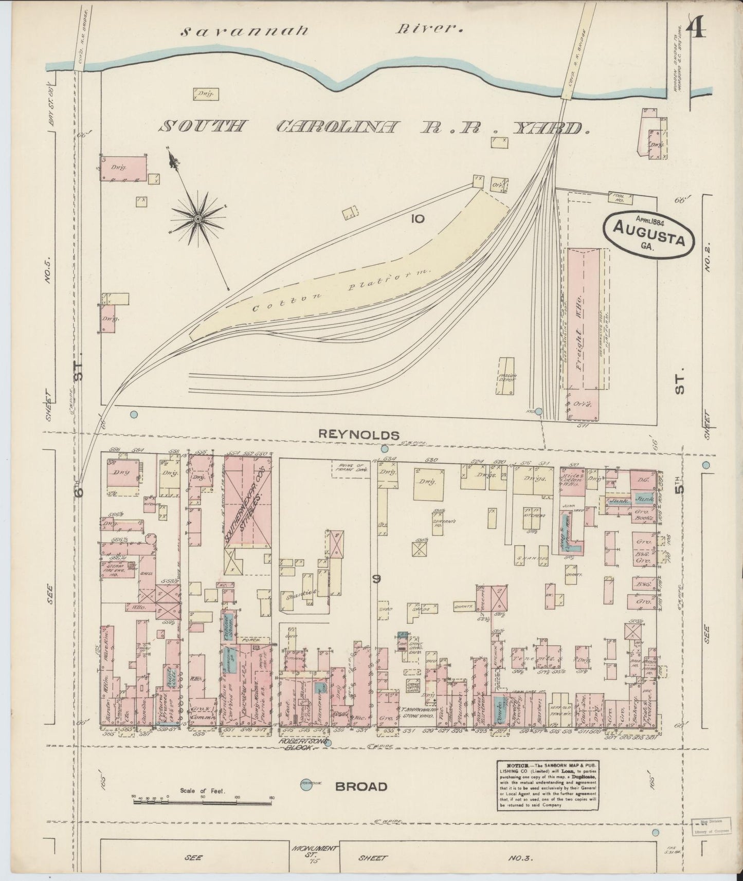 Sanborn Fire Insurance Map from Augusta, Richmond County, Georgia (1884), Sheet #0004 - Historic Sanborn Fire Insurance Map Print, vintage old map wall art, antique decor, genealogy gift, Georgia Georgia map
