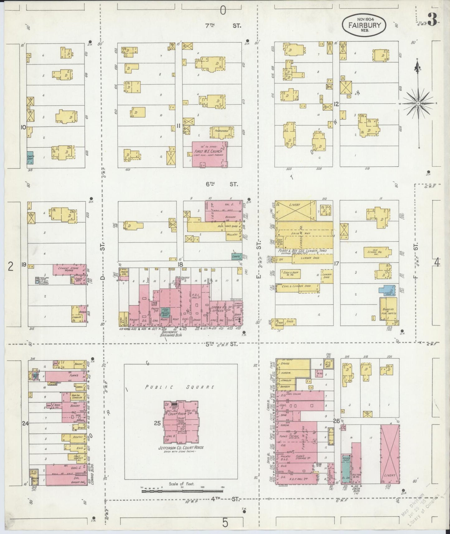 Sanborn Fire Insurance Map from Fairbury, Jefferson County, Nebraska (1904), Sheet #0003 - Historic Sanborn Fire Insurance Map Print, vintage old map wall art, antique decor, genealogy gift, Nebraska Nebraska map