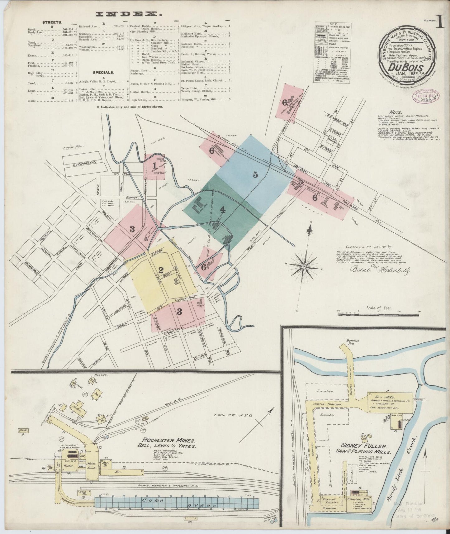 Sanborn Fire Insurance Map from Du Bois, Clearfield County, Pennsylvania (1887), Sheet #0001 - Historic Sanborn Fire Insurance Map Print, vintage old map wall art, antique decor, genealogy gift, Pennsylvania Pennsylvania map