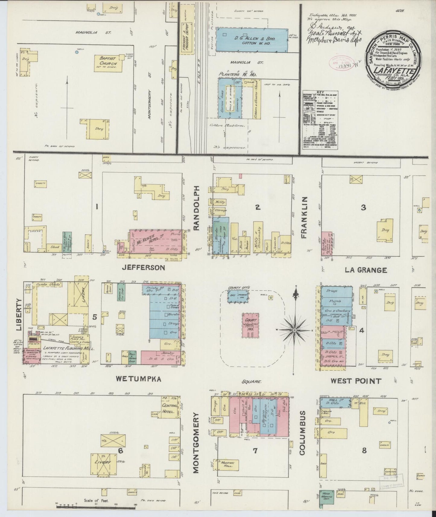 Sanborn Fire Insurance Map from Lafayette, Chambers County, Alabama (1891), Sheet #0001 - Historic Sanborn Fire Insurance Map Print, vintage old map wall art, antique decor, genealogy gift, Alabama Alabama map