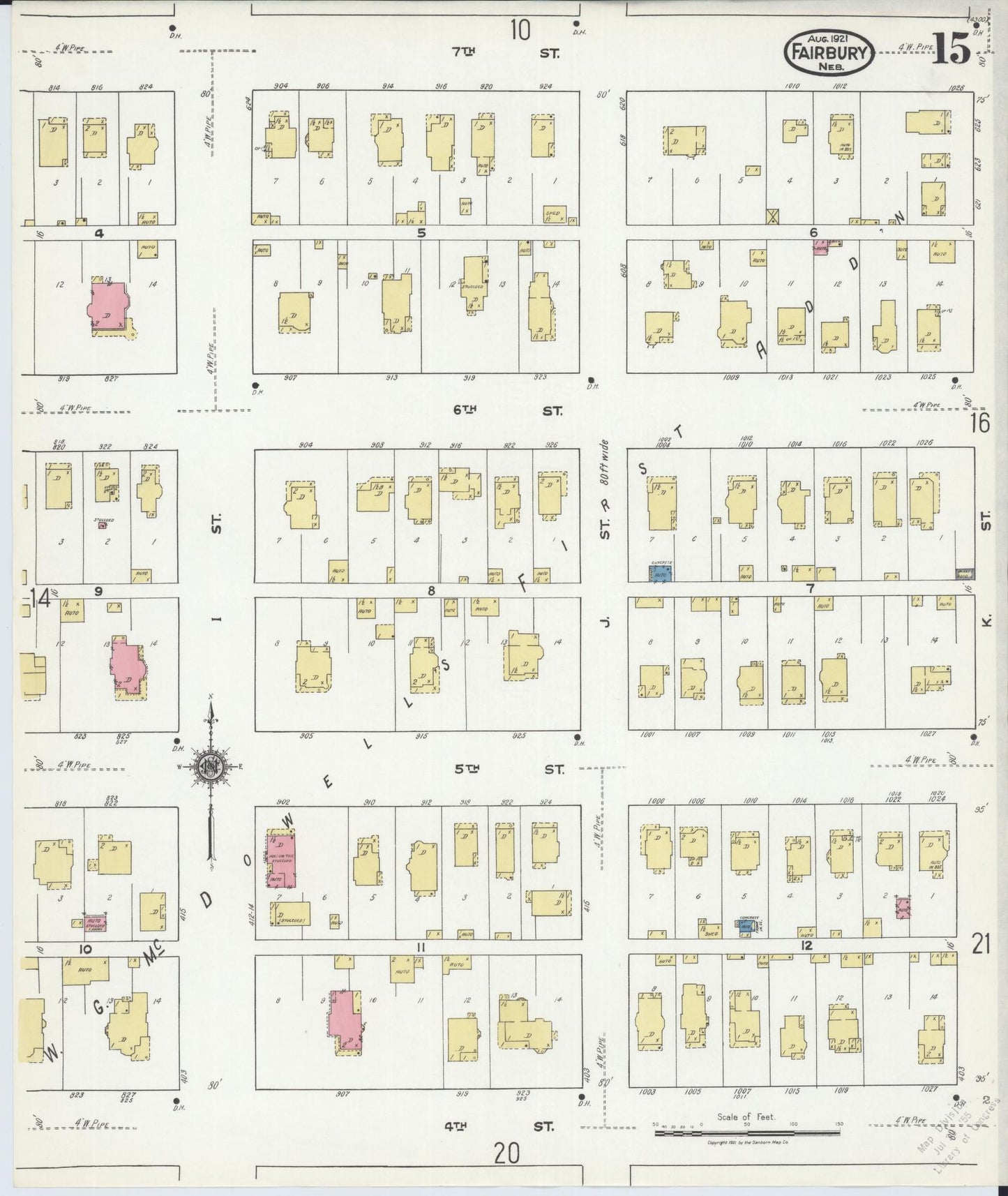 Sanborn Fire Insurance Map from Fairbury, Jefferson County, Nebraska (1921), Sheet #0015 - Historic Sanborn Fire Insurance Map Print, vintage old map wall art, antique decor, genealogy gift, Nebraska Nebraska map