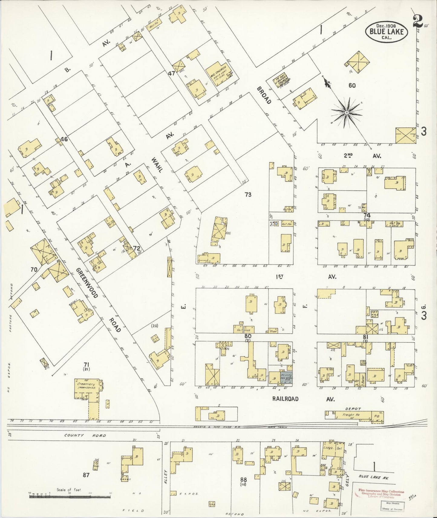 Sanborn Fire Insurance Map from Blue Lake, Humboldt County, California (1908), Sheet #0002 - Historic Sanborn Fire Insurance Map Print, vintage old map wall art, antique decor, genealogy gift, California California map