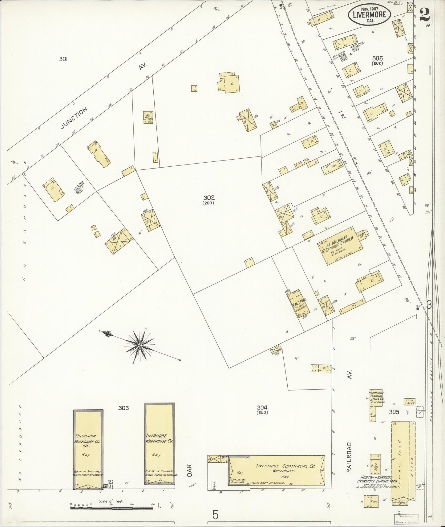 Sanborn Fire Insurance Map from Livermore, Alameda County, California (1907), Sheet #0002 - Historic Sanborn Fire Insurance Map Print, vintage old map wall art, antique decor, genealogy gift, California California map
