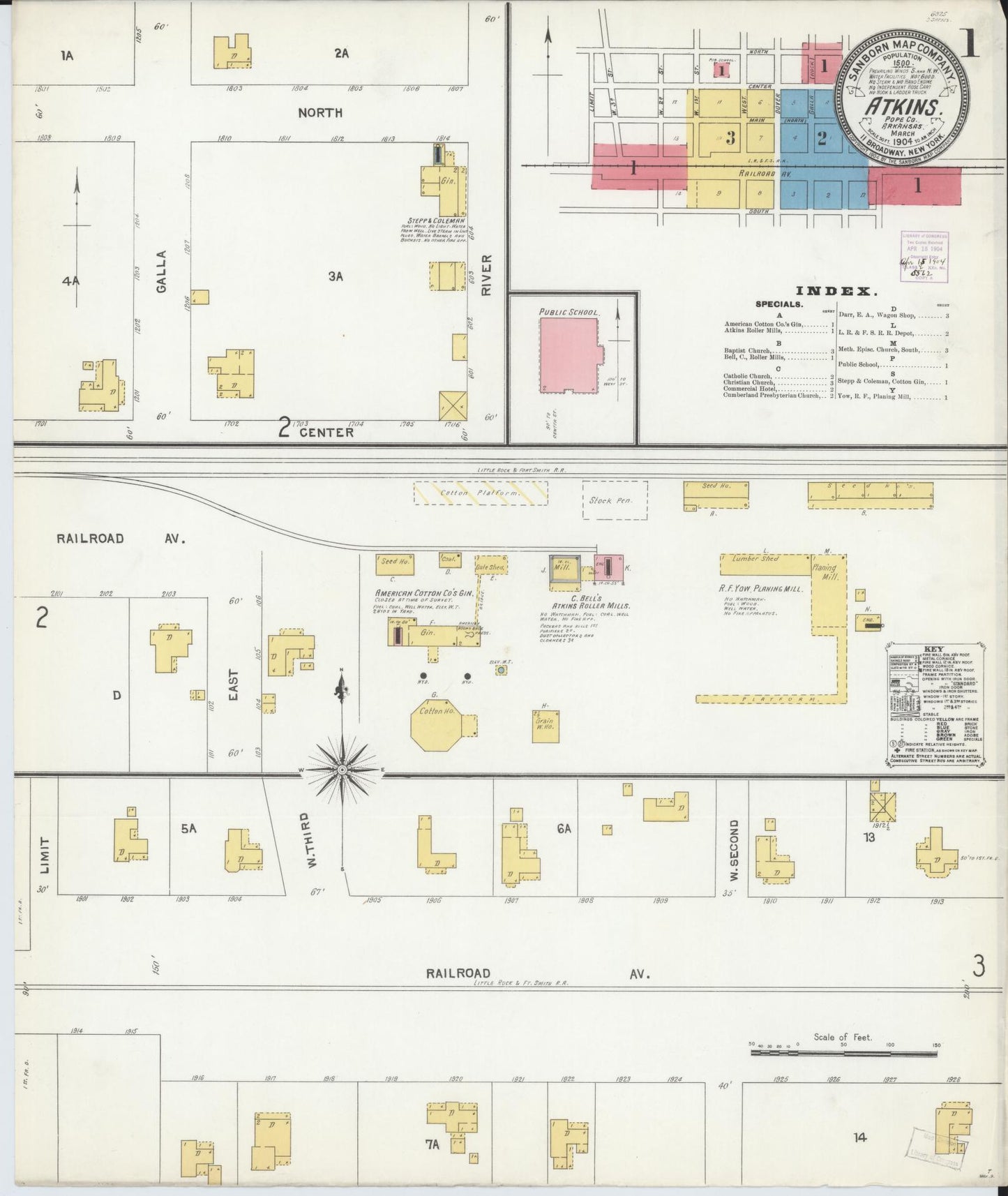 Sanborn Fire Insurance Map from Atkins, Pope County, Arkansas (1904), Sheet #0001 - Historic Sanborn Fire Insurance Map Print, vintage old map wall art, antique decor, genealogy gift, Arkansas Arkansas map