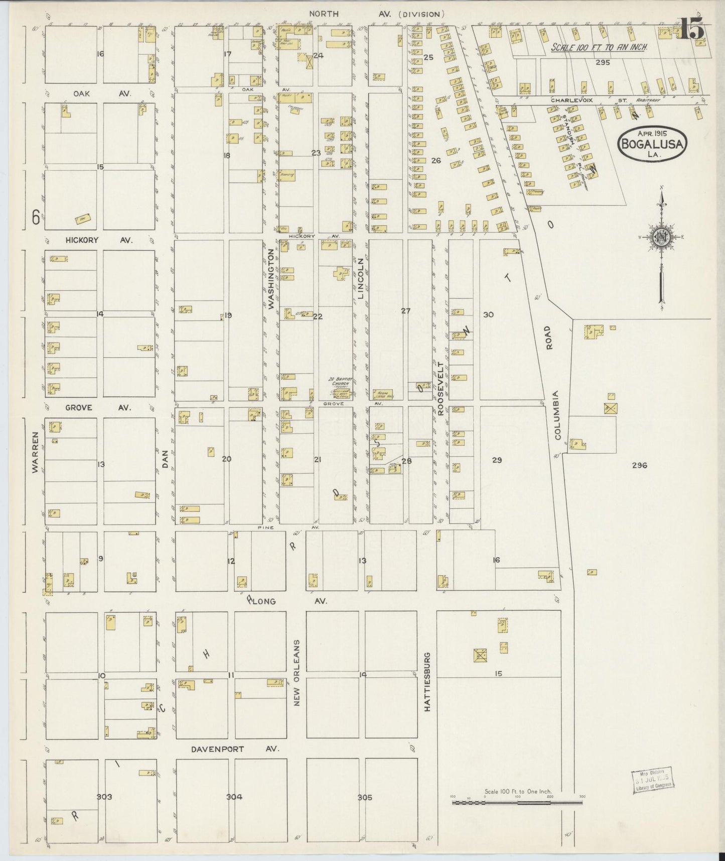 Sanborn Fire Insurance Map from Bogalusa, Washington Parish, Louisiana (1915), Sheet #0015 - Complete Map Set gallery image, historic Sanborn map, vintage wall art, Louisiana Louisiana