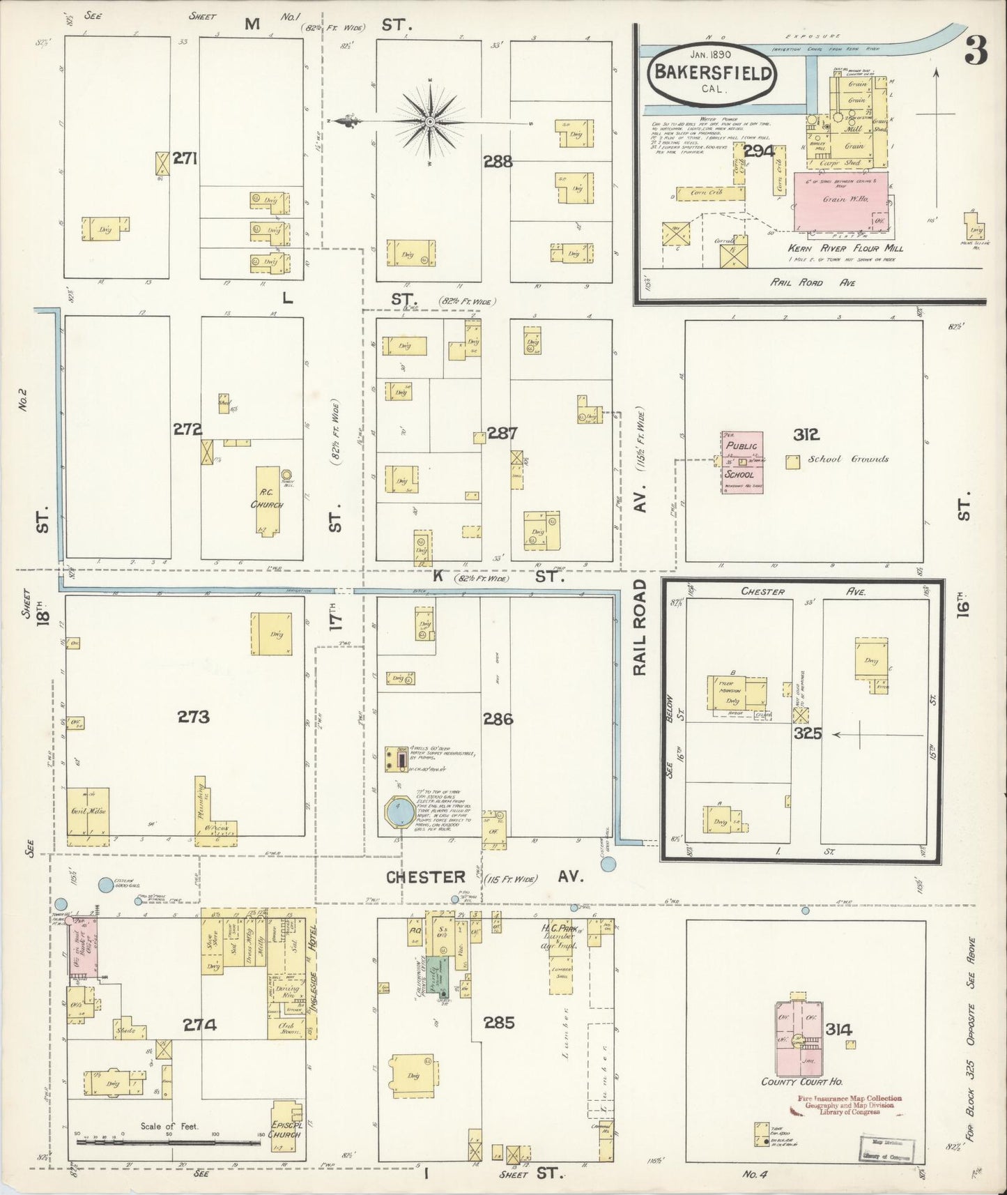 Sanborn Fire Insurance Map from Bakersfield, Kern County, California (1890), Sheet #0003 - Historic Sanborn Fire Insurance Map Print, vintage old map wall art, antique decor, genealogy gift, California California map