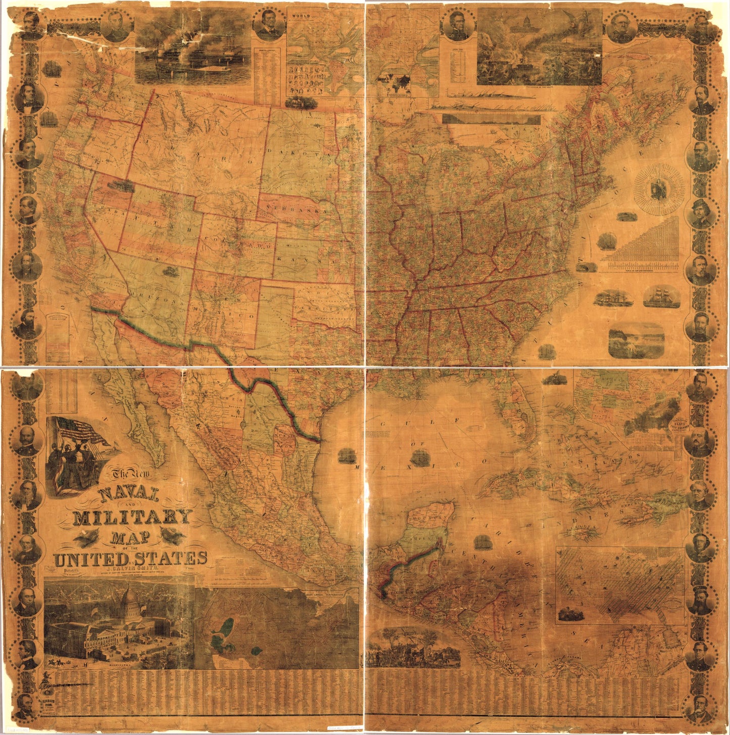 The new naval and military map of the United States Civil War Map (1862) - Historic Battlefield Map Reprint
