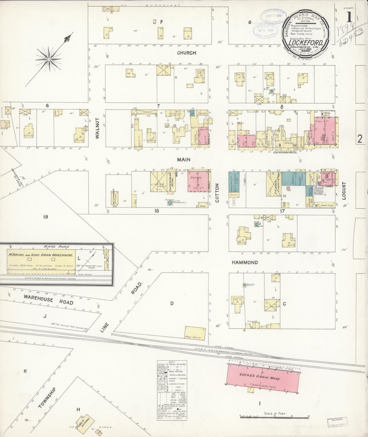 Sanborn Fire Insurance Map from Lockeford, San Joaquin County, California (1898), Sheet #0001 - Historic Sanborn Fire Insurance Map Print, vintage old map wall art, antique decor, genealogy gift, California California map