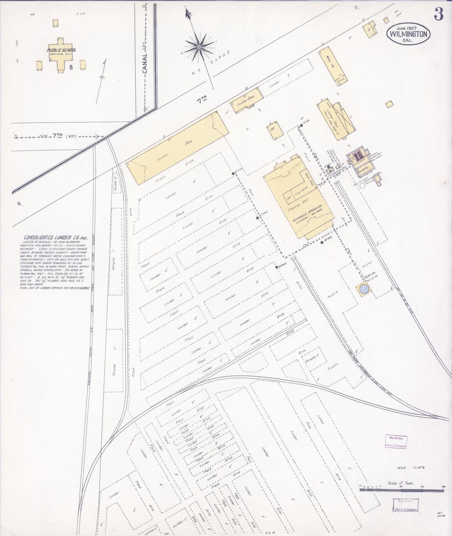 Sanborn Fire Insurance Map from Wilmington, Los Angeles County, California (1907), Sheet #0003 - Complete Map Set gallery image, historic Sanborn map, vintage wall art, California California