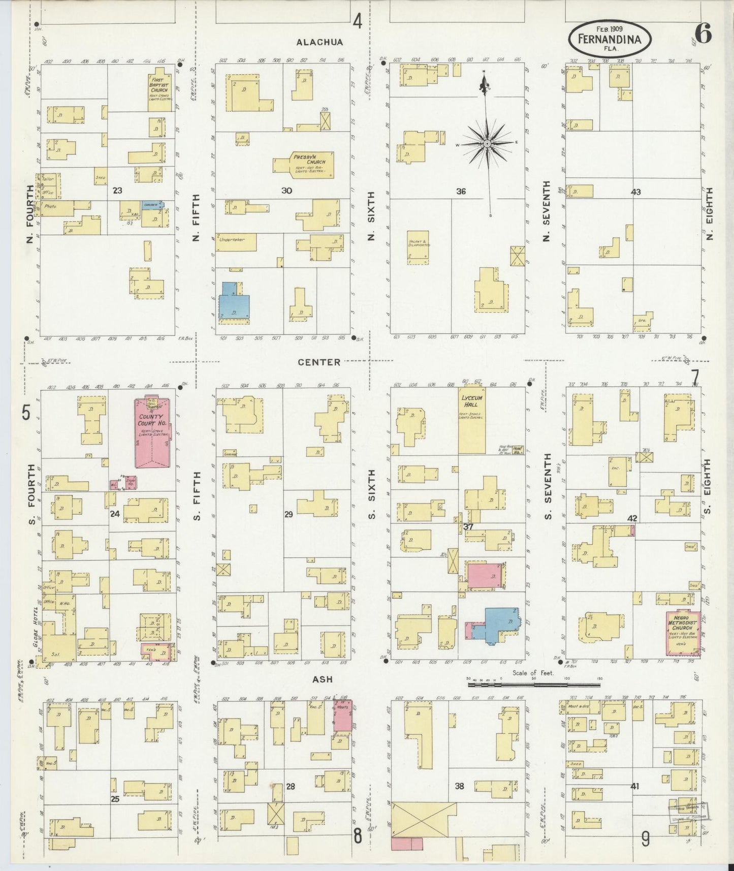 Sanborn Fire Insurance Map from Fernandina, Nassau County, Florida (1909), Sheet #0006 - Historic Sanborn Fire Insurance Map Print, vintage old map wall art, antique decor, genealogy gift, Florida Florida map