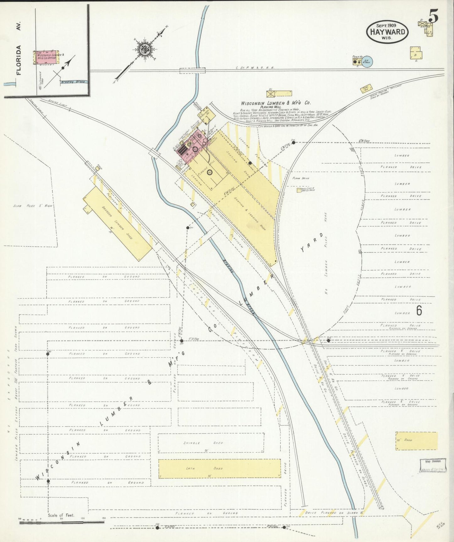 Sanborn Fire Insurance Map from Hayward, Sawyer County, Wisconsin (1909), Sheet #0005 - Historic Sanborn Fire Insurance Map Print, vintage old map wall art, antique decor, genealogy gift, Wisconsin Wisconsin map