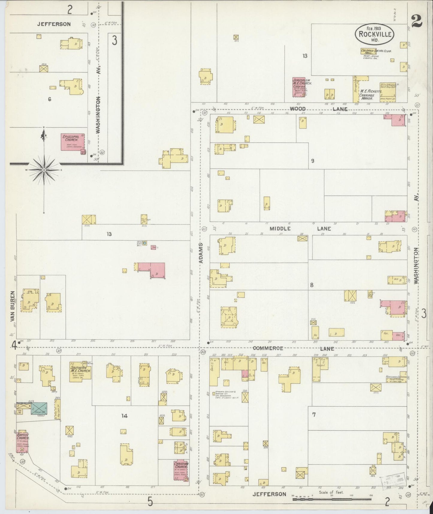 Sanborn Fire Insurance Map from Rockville, Montgomery County, Maryland (1903), Sheet #0002 - Historic Sanborn Fire Insurance Map Print, vintage old map wall art