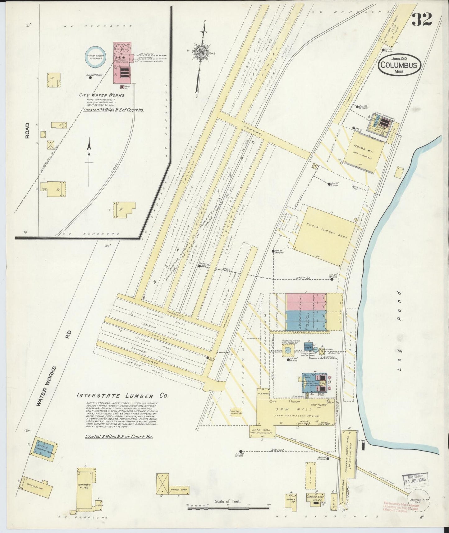 Sanborn Fire Insurance Map from Columbus, Lowndes County, Mississippi (1910), Sheet #0032 - Historic Sanborn Fire Insurance Map Print, vintage old map wall art, antique decor, genealogy gift, Mississippi Mississippi map