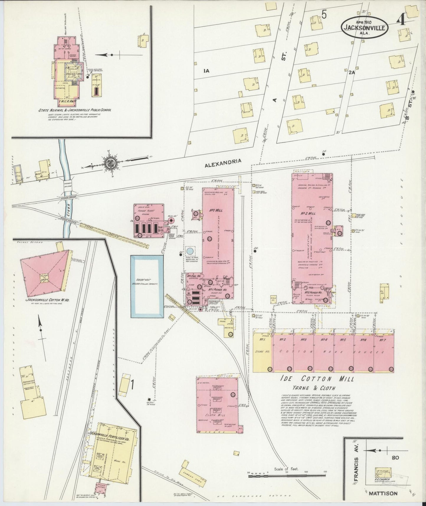 Sanborn Fire Insurance Map from Jacksonville, Calhoun County, Alabama. (1910), Sheet 4 – Historic Sanborn Fire Insurance Map Print