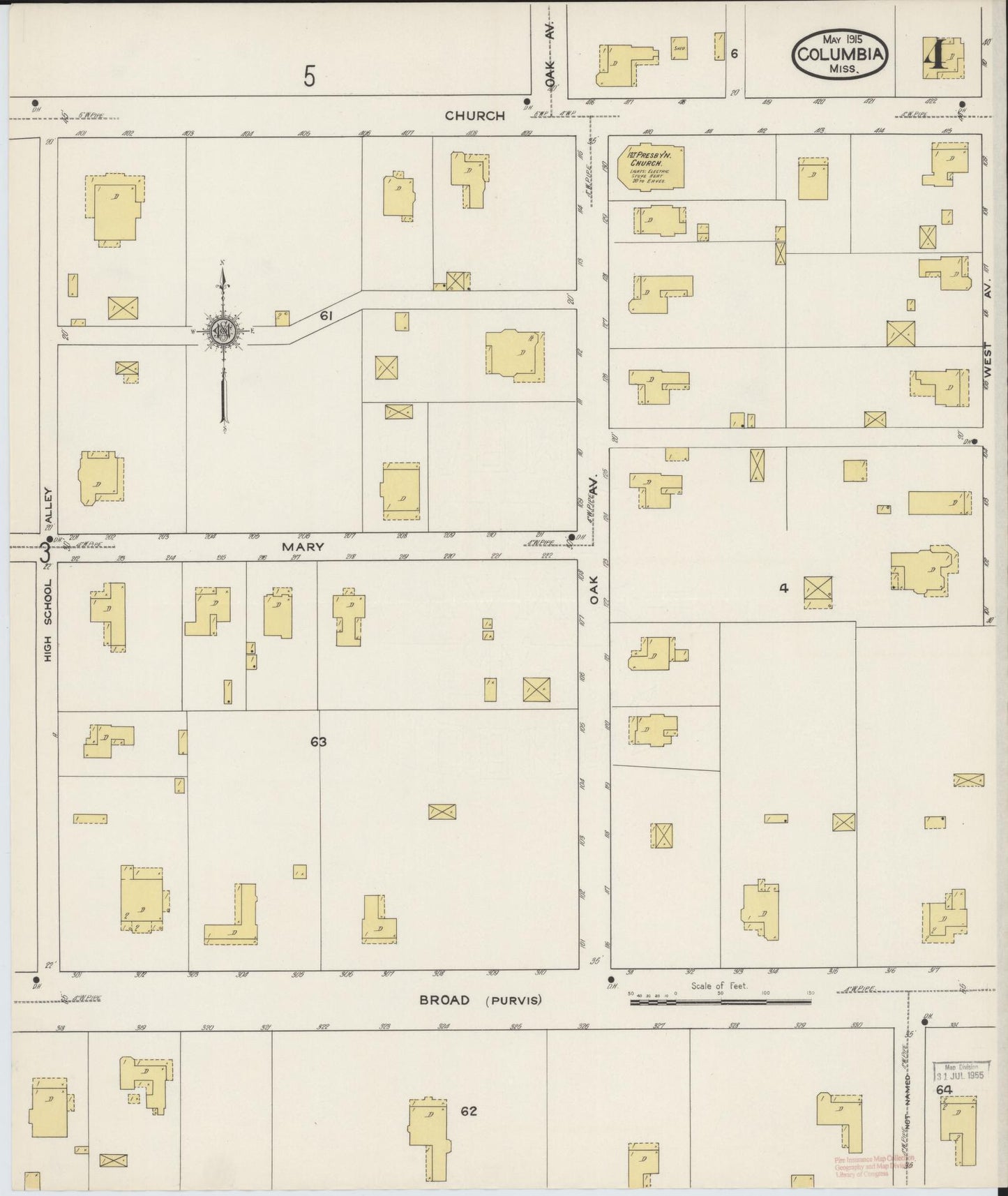 Sanborn Fire Insurance Map from Columbia, Marion County, Mississippi (1915), Sheet #0004 - Historic Sanborn Fire Insurance Map Print, vintage old map wall art, antique decor, genealogy gift, Mississippi Mississippi map