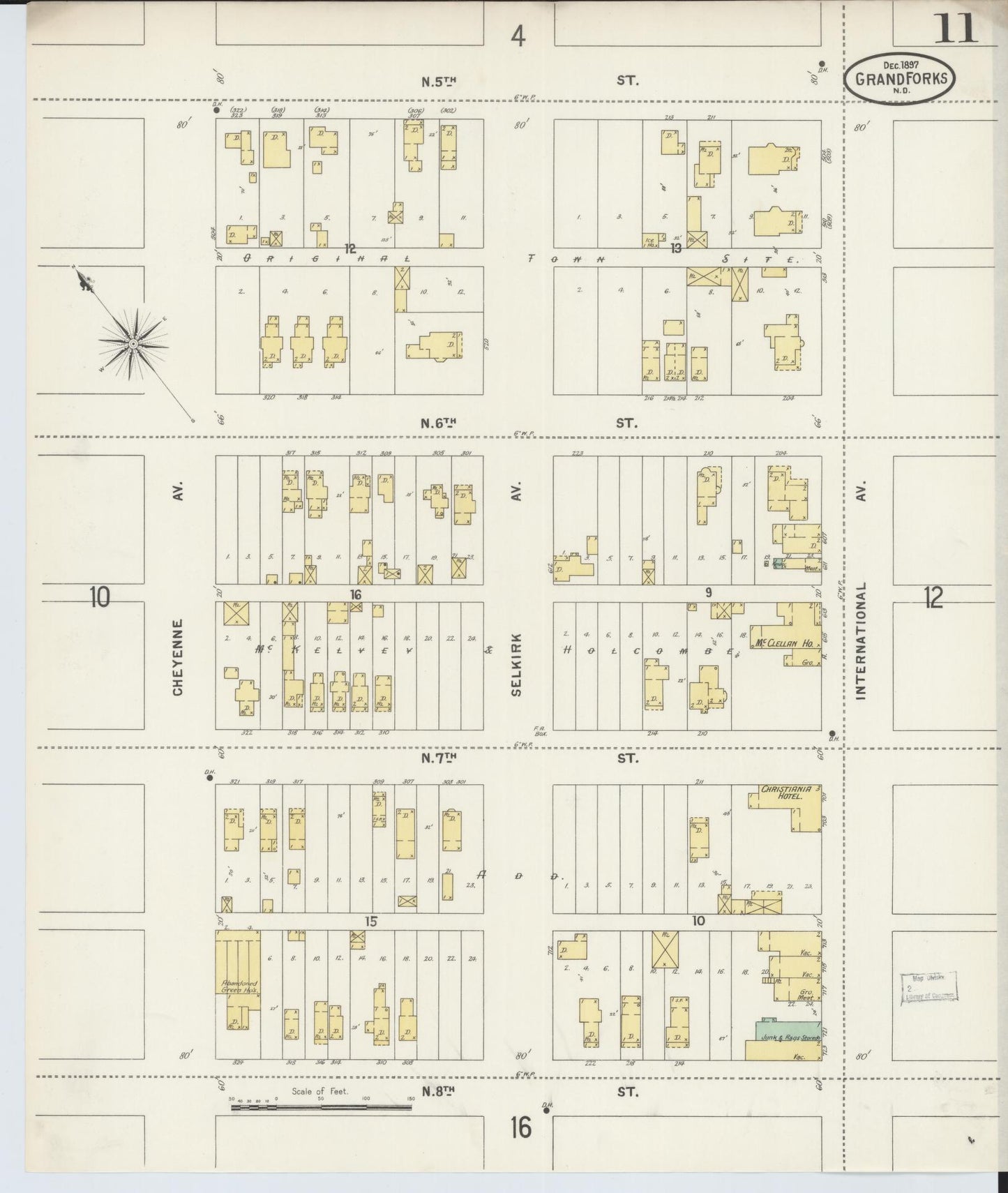 Sanborn Fire Insurance Map from Grand Forks, Grand Forks County, North Dakota (1897), Sheet #0011 - Historic Sanborn Fire Insurance Map Print, vintage old map wall art, antique decor, genealogy gift, North Dakota North Dakota map